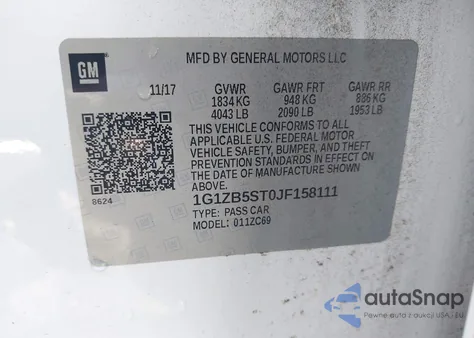 2018 Chevrolet Malibu 1Ls z USA, uszkodzony, nr VIN 1G1ZB5ST0JF158111